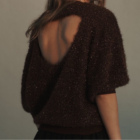 Anthropologie Maeve Brown Y2K Eyelash Knit Sweater, Size XXS - Picture 2 of 10